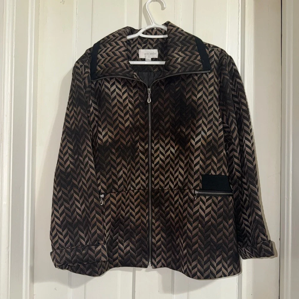 Women's plus size‎ Erin London 1X Brown Chevron Women's Jacket coat brown black